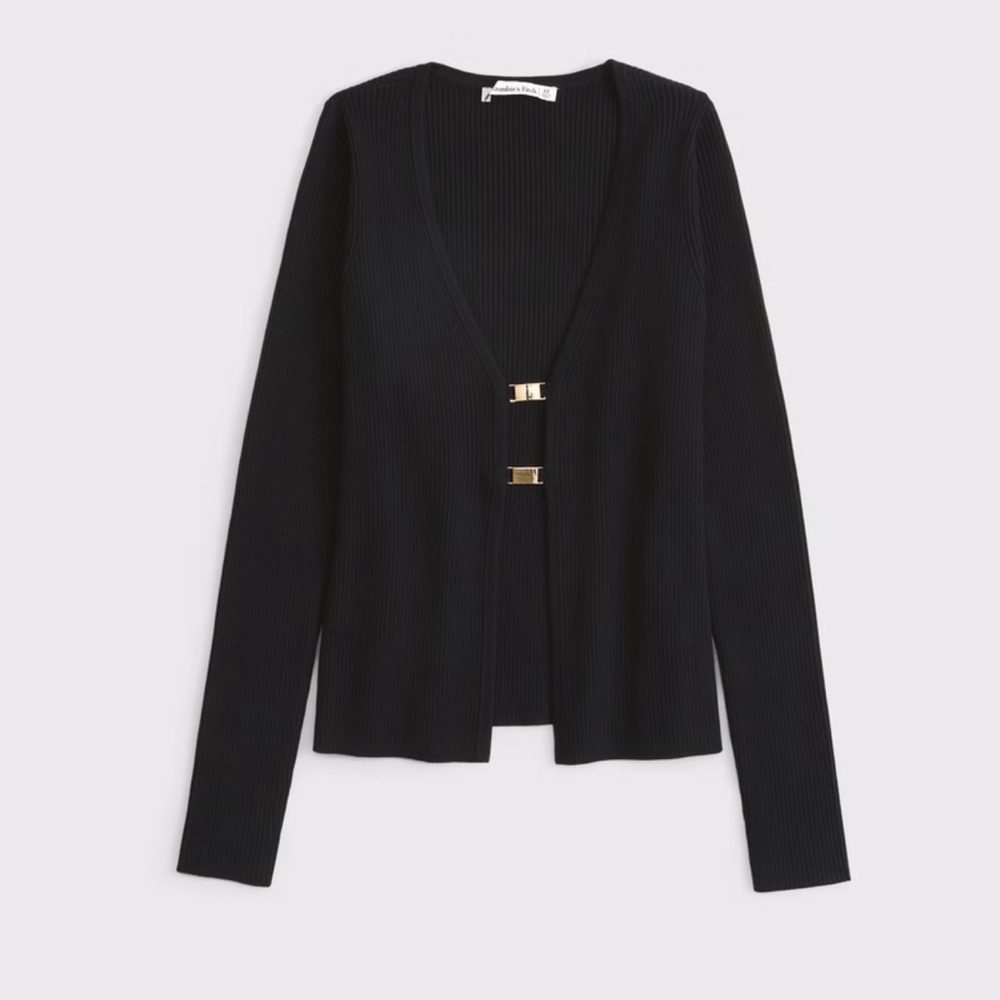 Abercrombie & Fitch Slim Hardware Black Ribbed Cardigan